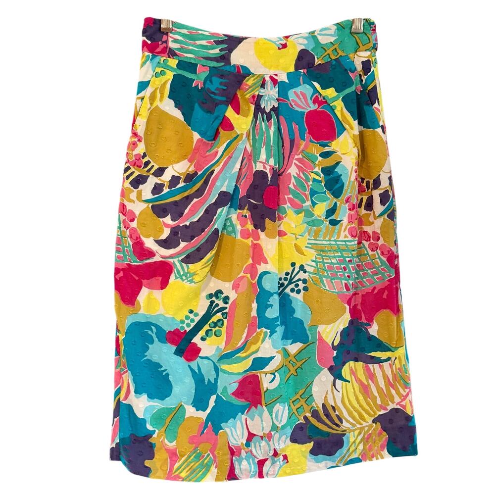 J.Crew Tropical Floral Tie-Waist Midi Skirt Textured Dobby Size 6 Multicolor